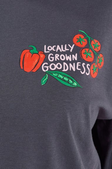 Yours Curve Grey 'Fresh From The Garden' Relaxed T-Shirt