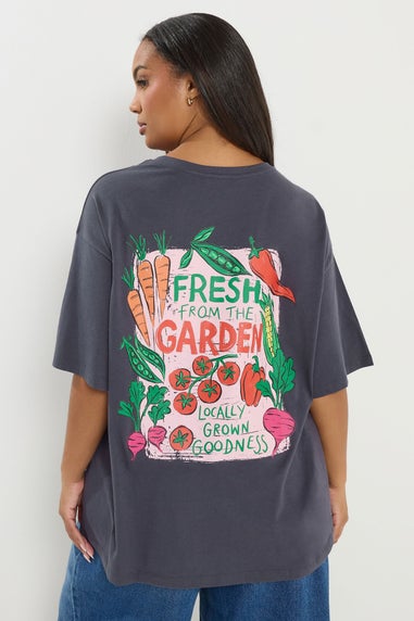 Yours Curve Grey 'Fresh From The Garden' Relaxed T-Shirt