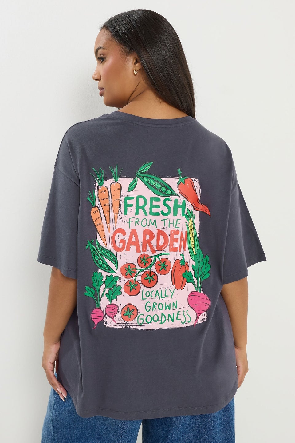 Yours Curve Grey 'Fresh From The Garden' Relaxed T-Shirt
