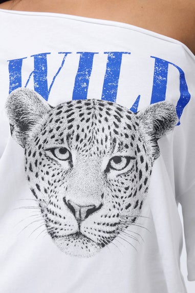 Yours Limited Curve White Leopard Graphic Off Shoulder T-Shirt