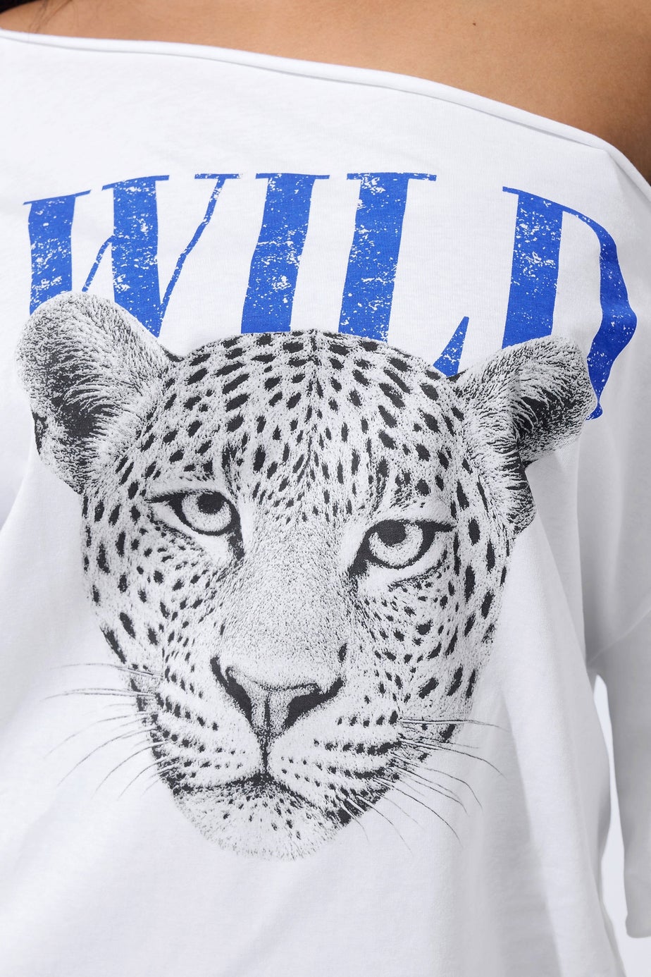 Yours Limited Curve White Leopard Graphic Off Shoulder T-Shirt