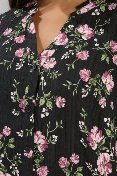 Yours Curve Black Floral Notch Neck Blouse