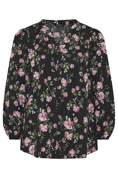Yours Curve Black Floral Notch Neck Blouse