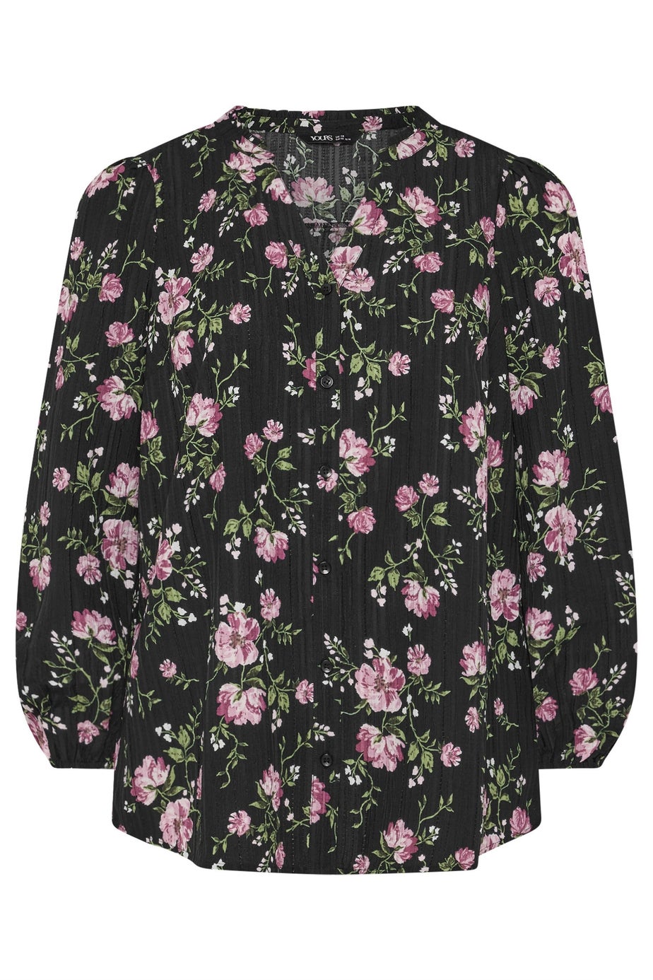 Yours Curve Black Floral Notch Neck Blouse