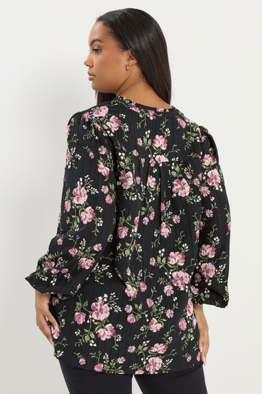 Yours Curve Black Floral Notch Neck Blouse