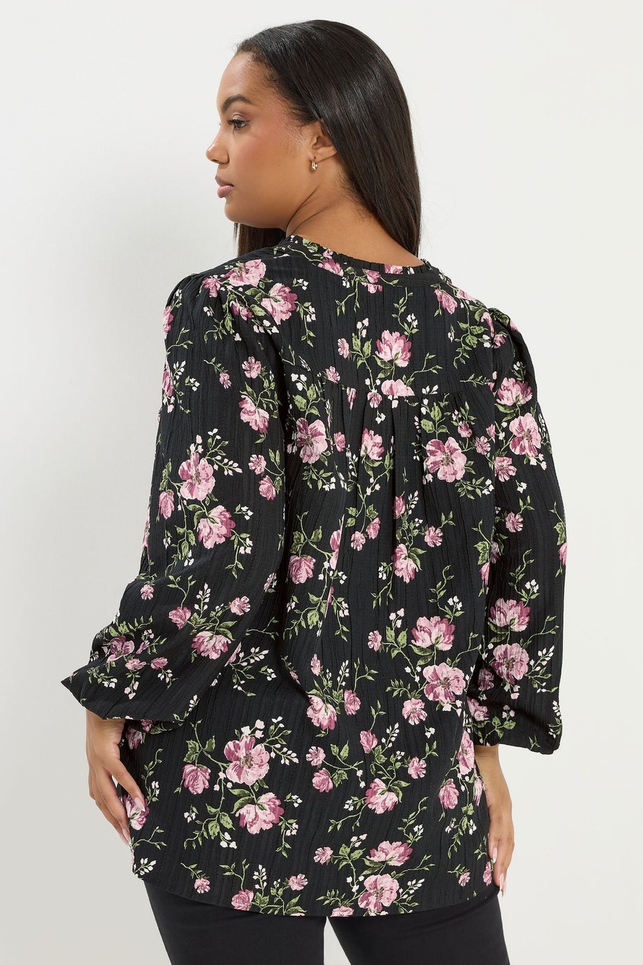 Yours Curve Black Floral Notch Neck Blouse