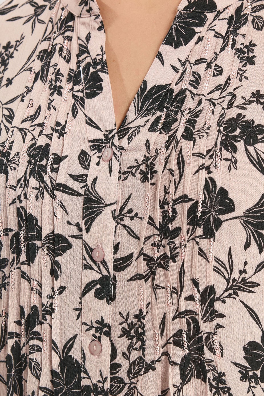 Yours Curve Dusky Pink Floral Pintuck Blouse