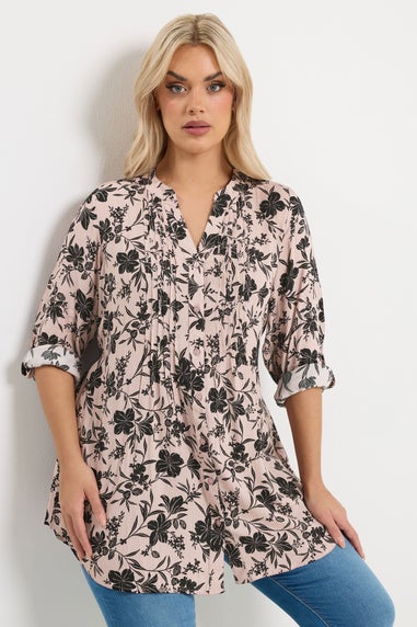 Yours Curve Dusky Pink Floral Pintuck Blouse
