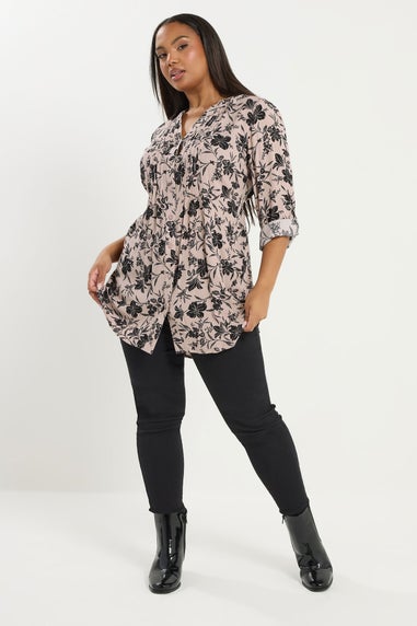 Yours Curve Dusky Pink Floral Pintuck Blouse