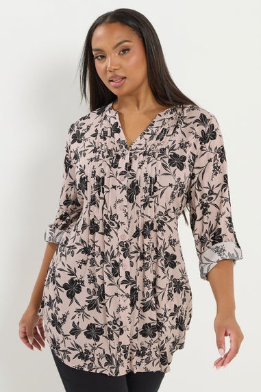 Yours Curve Dusky Pink Floral Pintuck Blouse