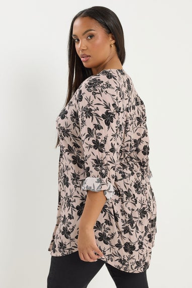 Yours Curve Dusky Pink Floral Pintuck Blouse