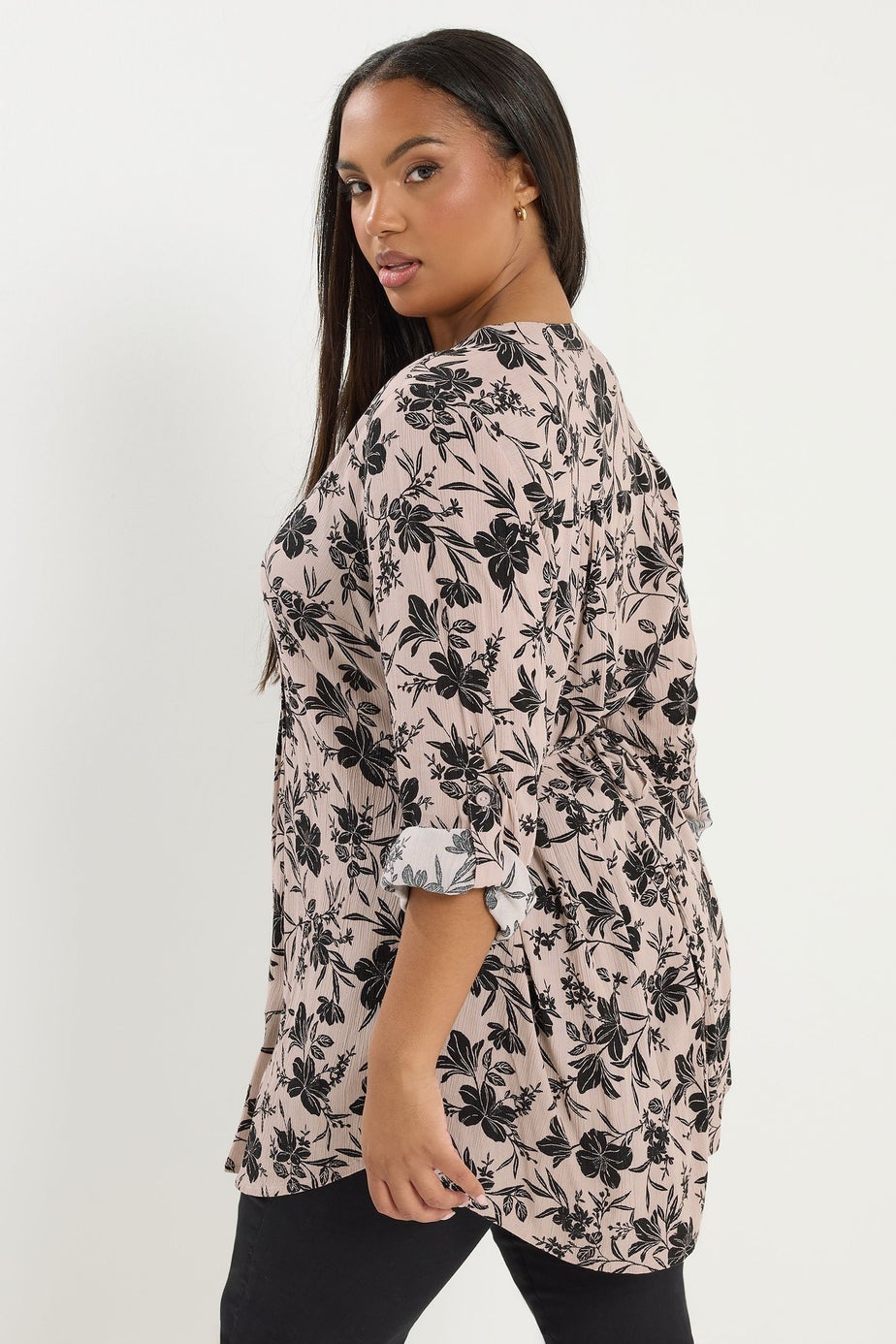 Yours Curve Dusky Pink Floral Pintuck Blouse