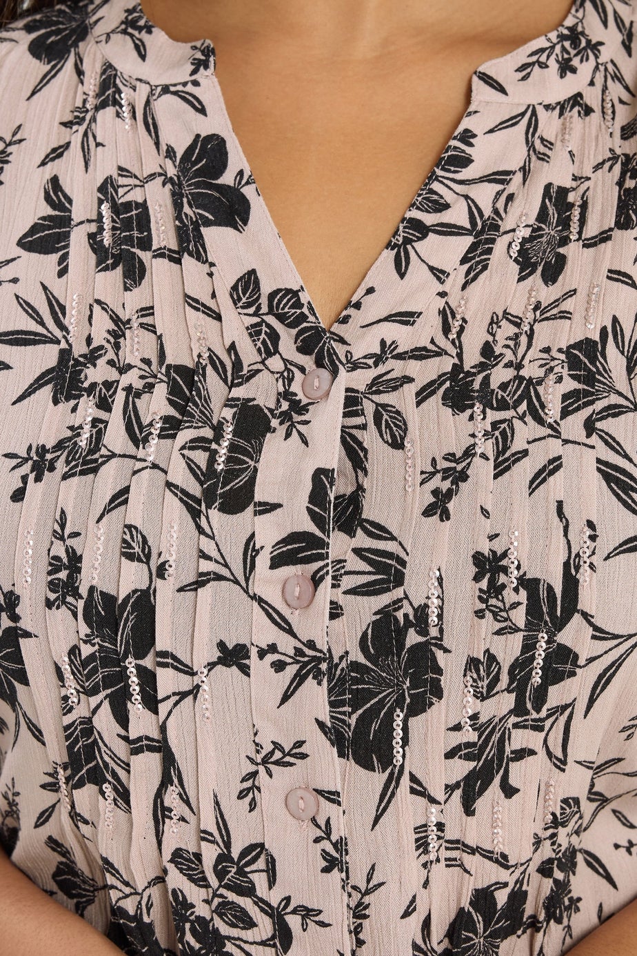 Yours Curve Dusky Pink Floral Pintuck Blouse