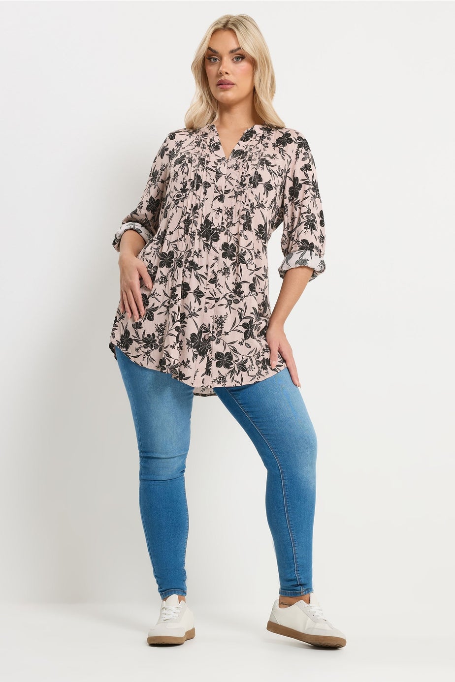 Yours Curve Dusky Pink Floral Pintuck Blouse