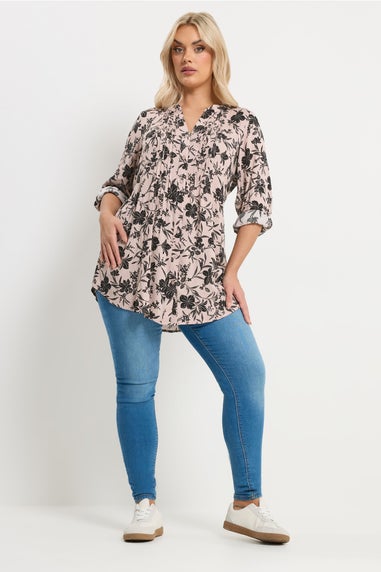 Yours Curve Dusky Pink Floral Pintuck Blouse