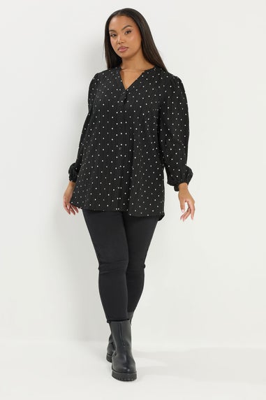 Yours Curve Black Polka Dot Notch Neck Blouse