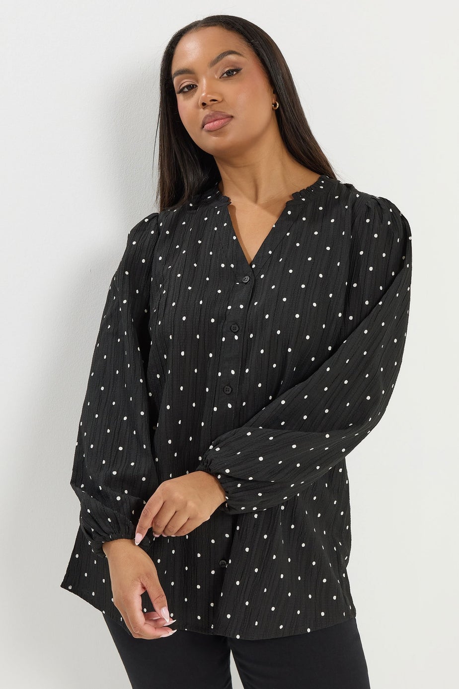 Yours Curve Black Polka Dot Notch Neck Blouse