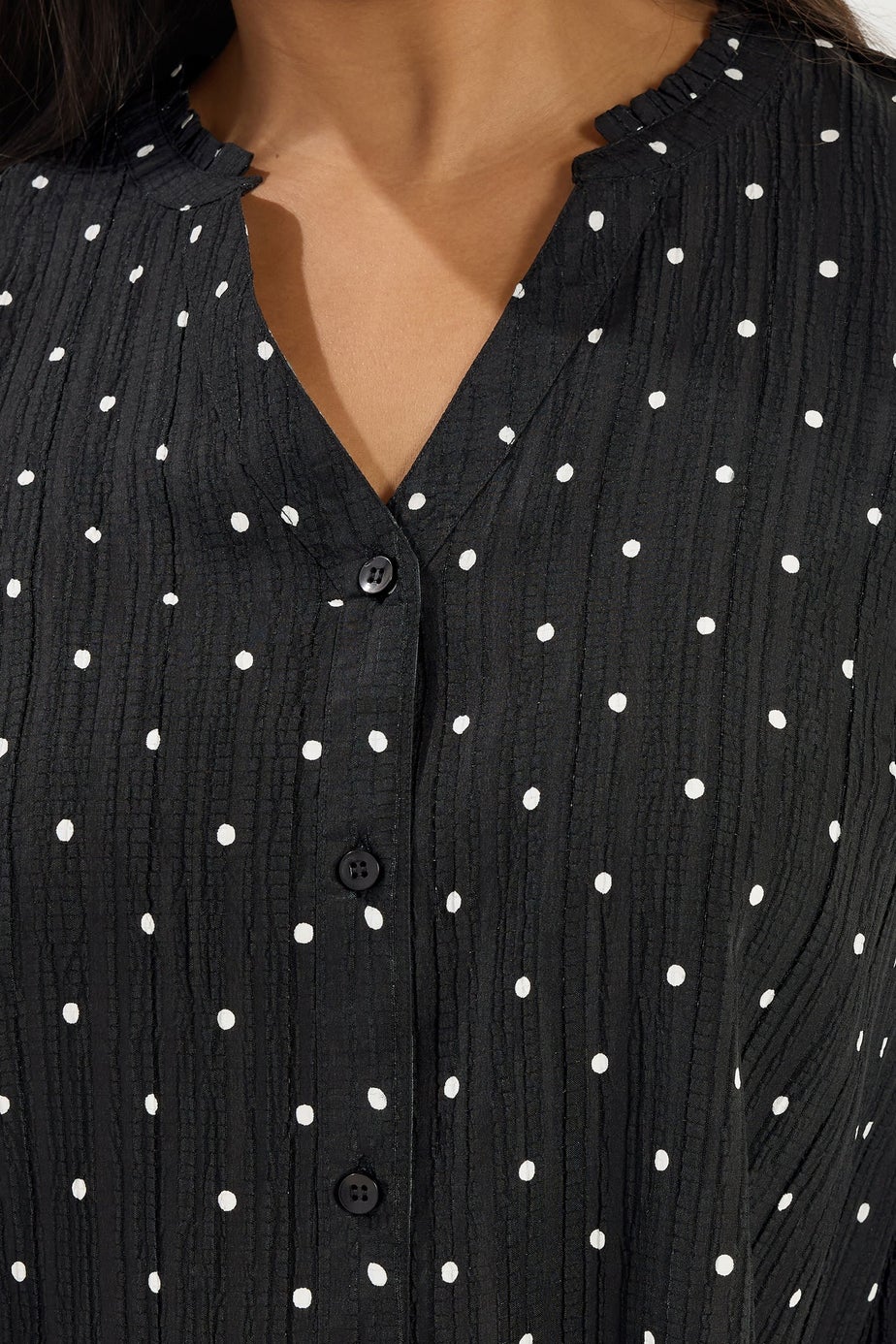 Yours Curve Black Polka Dot Notch Neck Blouse
