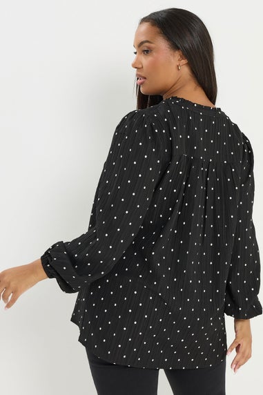 Yours Curve Black Polka Dot Notch Neck Blouse