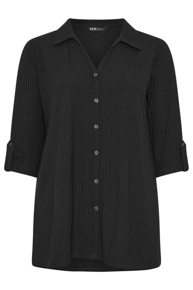 Yours Curve Black Button Through Ribbed Top