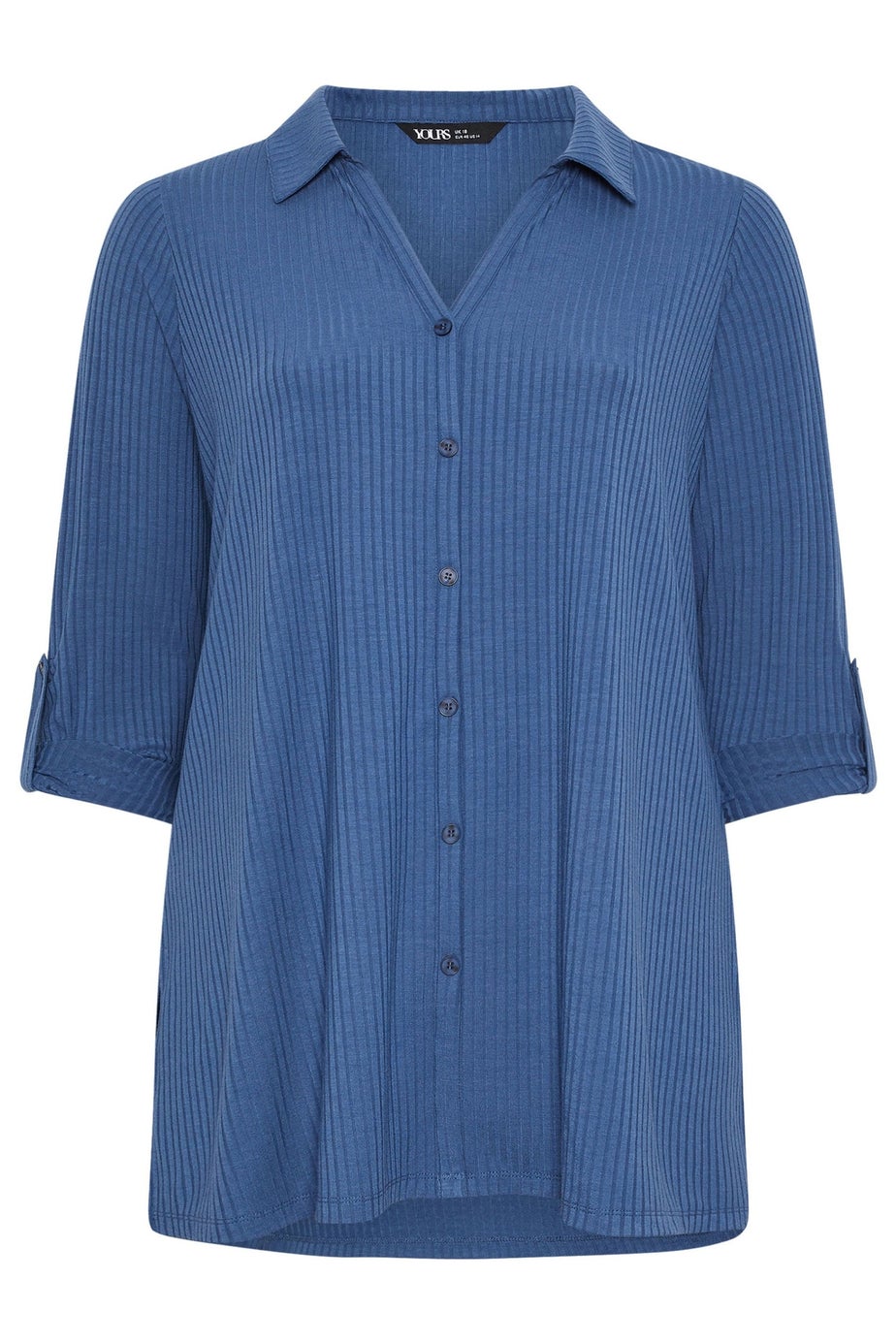 Yours Curve Dark Blue Button Through Ribbed Top