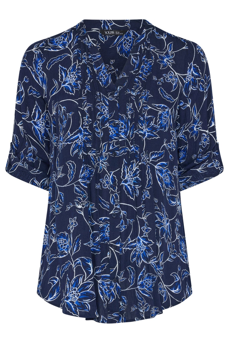 Yours Curve Navy Blue Floral Print Pintuck Blouse