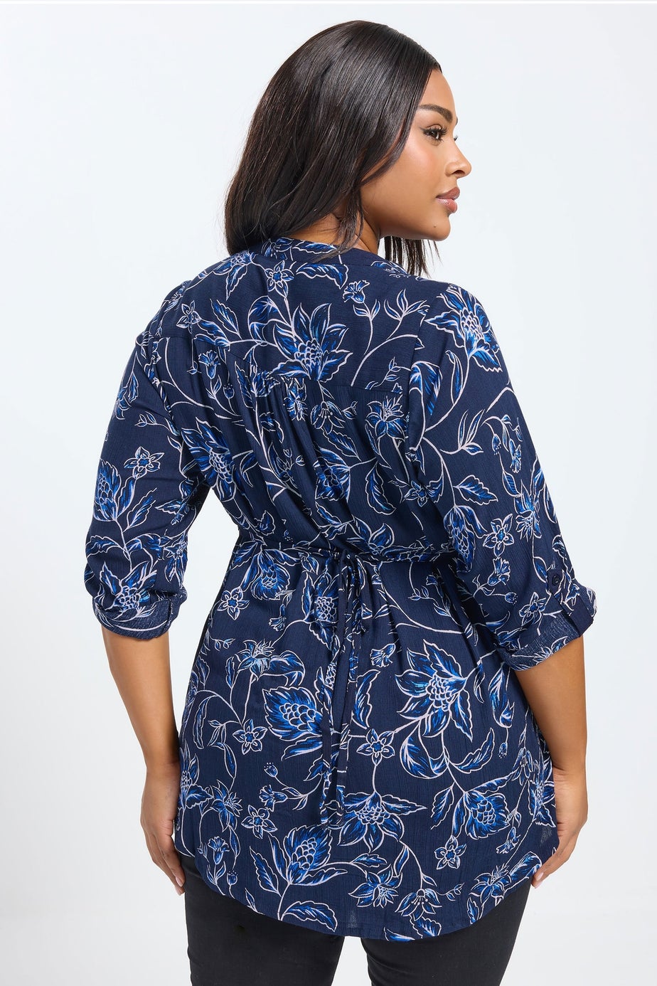 Yours Curve Navy Blue Floral Print Pintuck Blouse