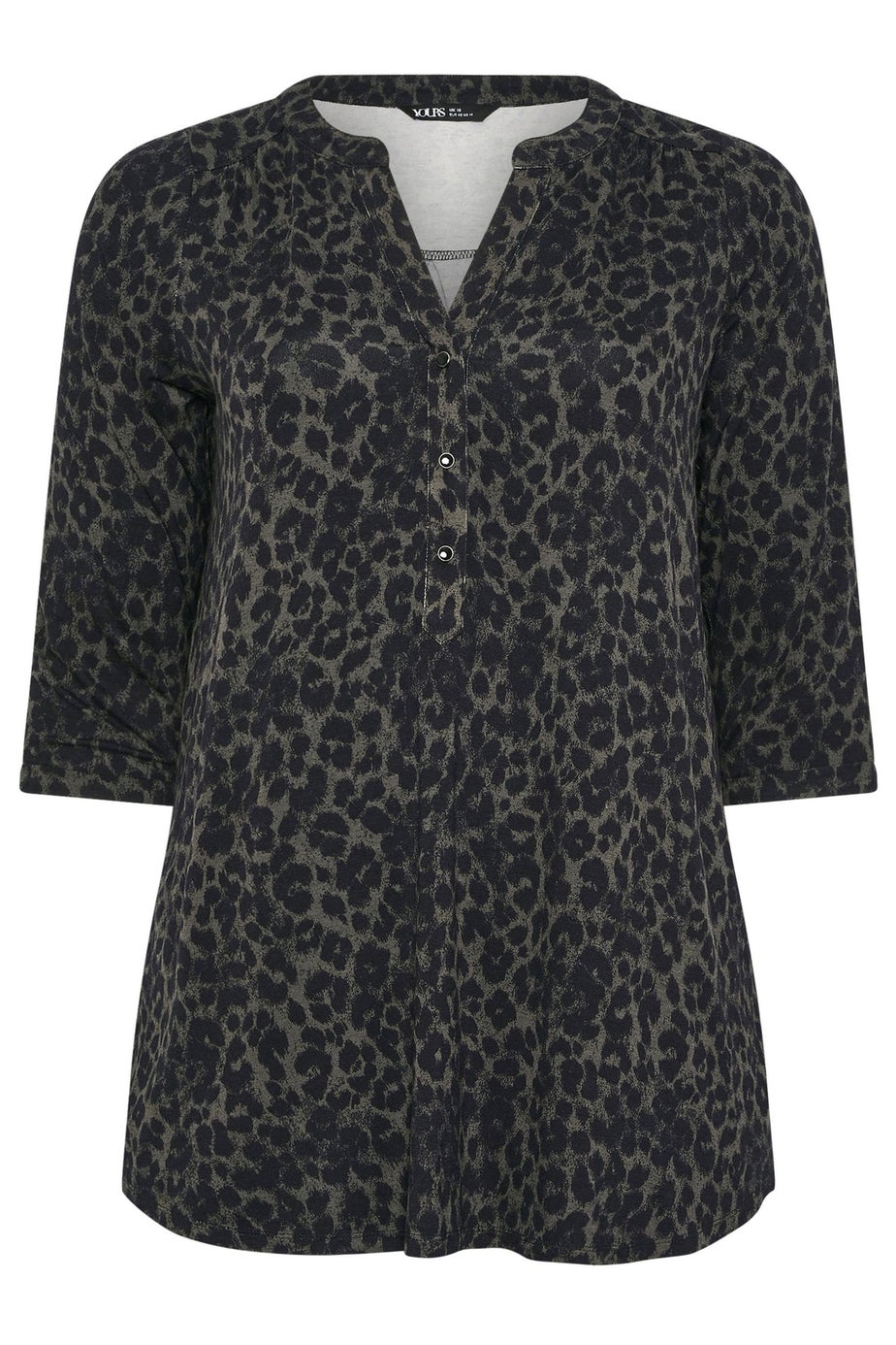 Yours Curve Dark Green Leopard Print Placket Top