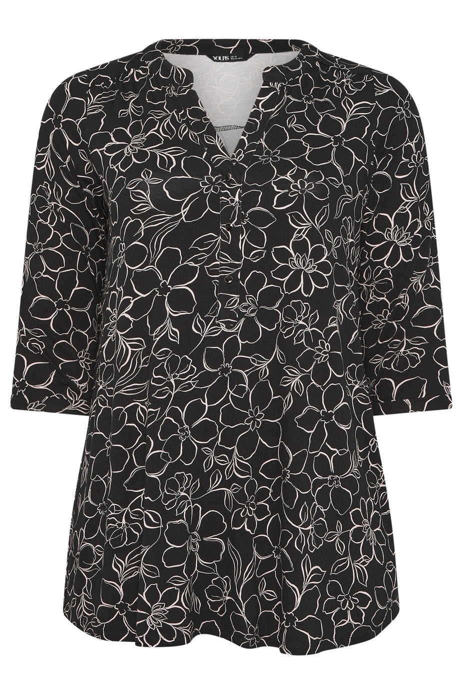 Yours Curve Black Floral Print Placket Top