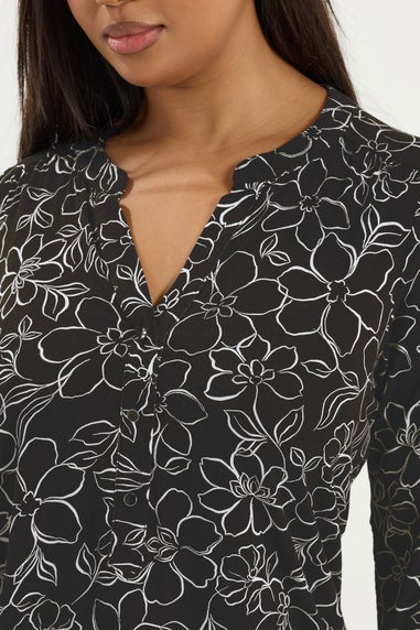 Yours Curve Black Floral Print Placket Top