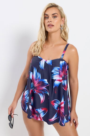 Yours Curve Navy Blue Floral Print Tankini Top