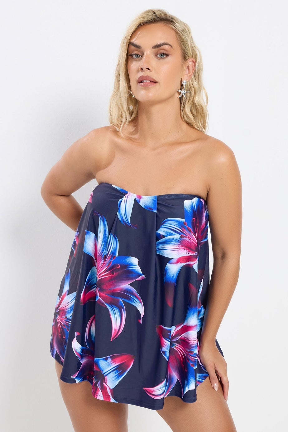 Yours Curve Navy Blue Floral Print Tankini Top
