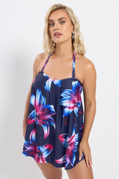 Yours Curve Navy Blue Floral Print Tankini Top