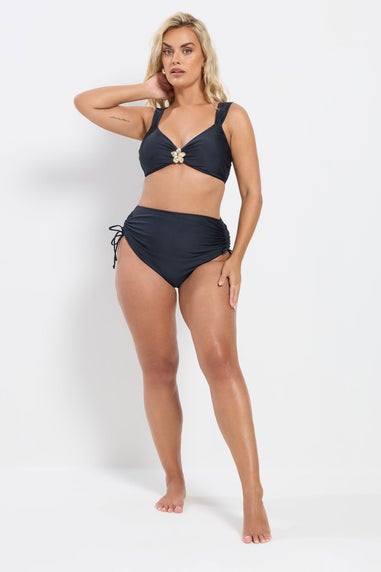 Yours Curve Navy Blue Flower Detail Bikini Top