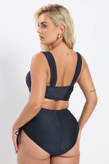 Yours Curve Navy Blue Flower Detail Bikini Top