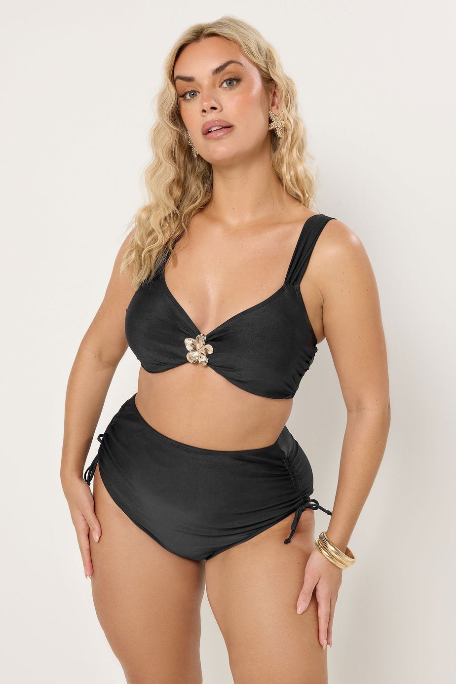 Yours Curve Navy Blue Flower Detail Bikini Top