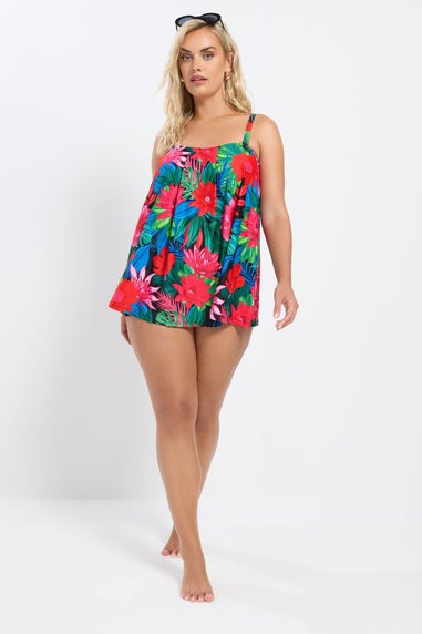 Yours Curve Black Tropical Print Tankini Top