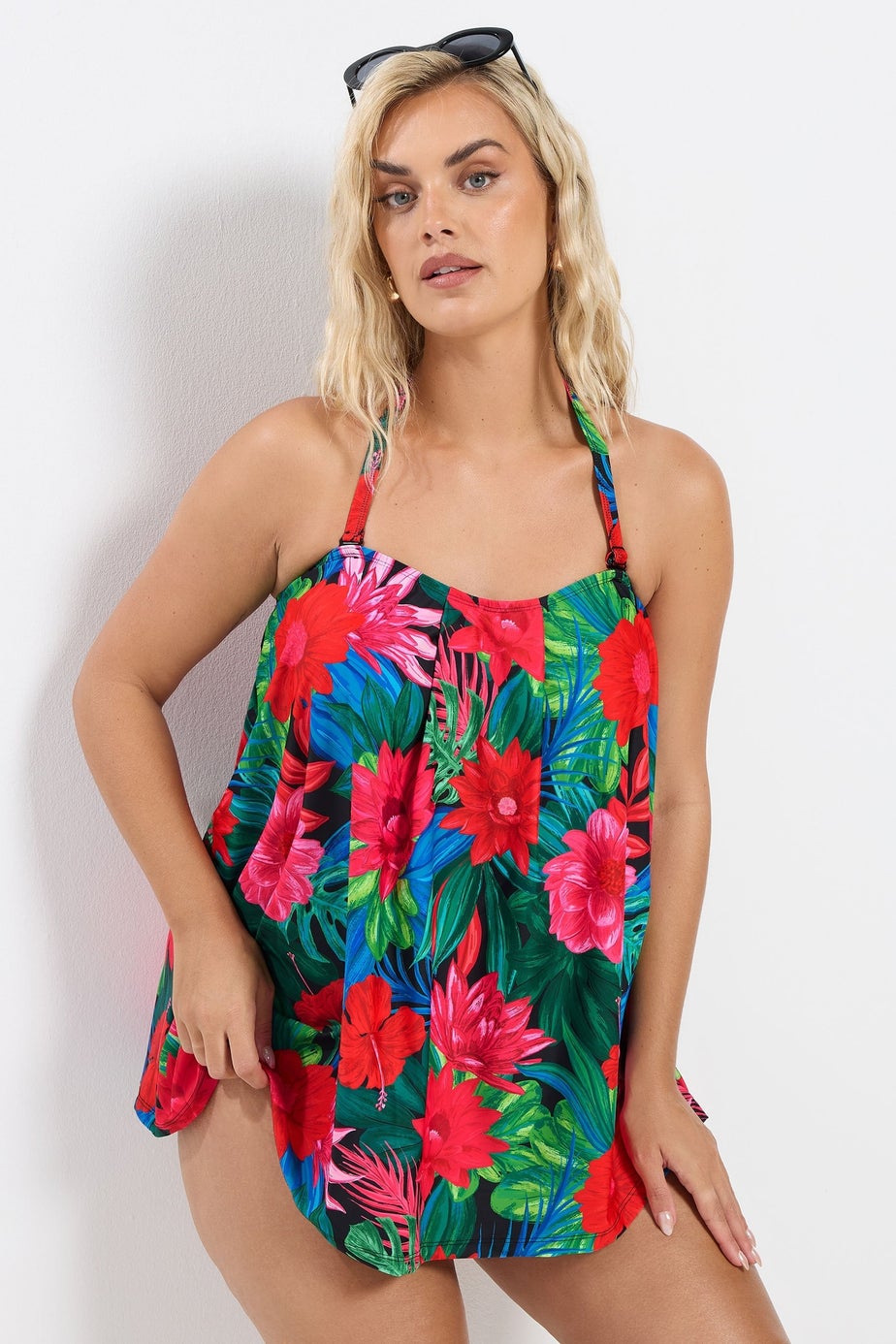 Yours Curve Black Tropical Print Tankini Top