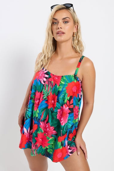Yours Curve Black Tropical Print Tankini Top