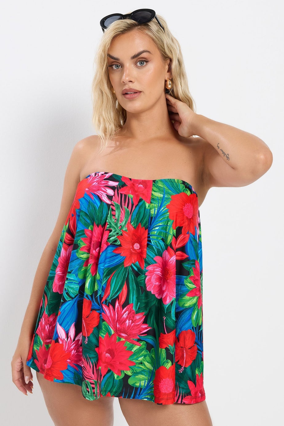 Yours Curve Black Tropical Print Tankini Top