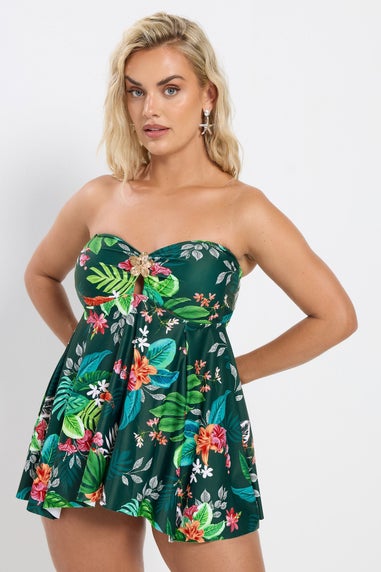 Yours Curve Green Tropical Print Tankini Top