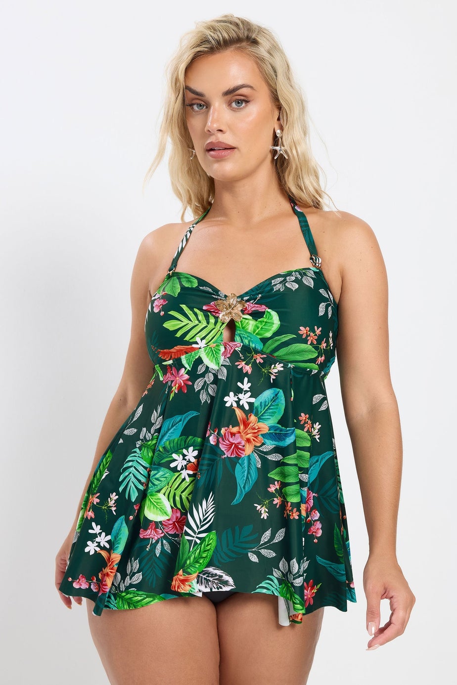 Yours Curve Green Tropical Print Tankini Top