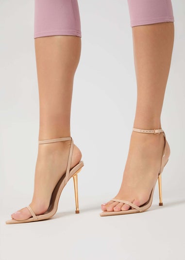 Public Desire Legacy Nude Barely There Pointed Toe Gold Stiletto Heels