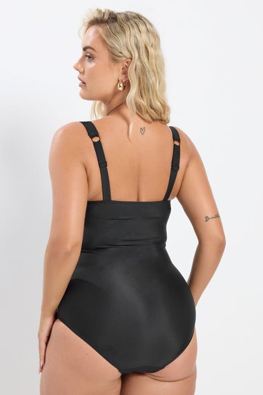 Yours Curve Black Ruched Tummy Control Swimsuit