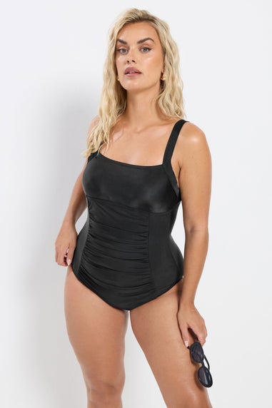 Yours Curve Black Ruched Tummy Control Swimsuit