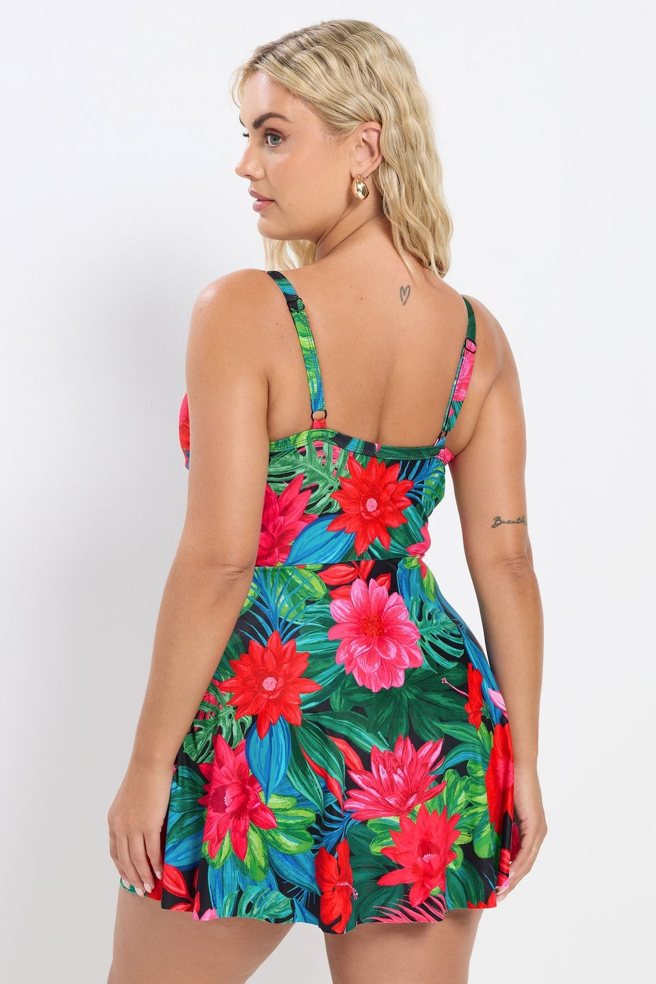 Yours Curve Black Tropical Print Swimdress