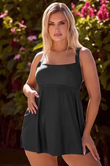 Yours Curve Black Tummy Control Swim Dress