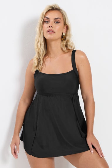 Yours Curve Black Tummy Control Swim Dress