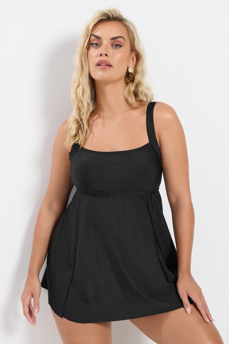 Yours Curve Black Tummy Control Swim Dress