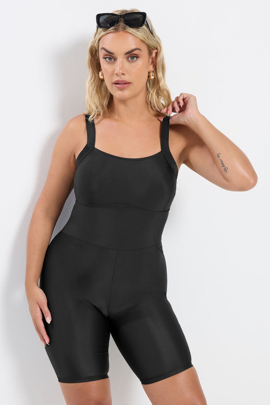 Yours Curve Black Tummy Control Swim Unitard